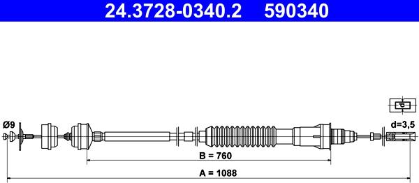 ATE 24.3728-0340.2 - Cavo comando, Comando frizione www.autoricambi360.it
