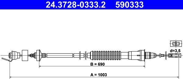 ATE 24.3728-0333.2 - Cavo comando, Comando frizione www.autoricambi360.it