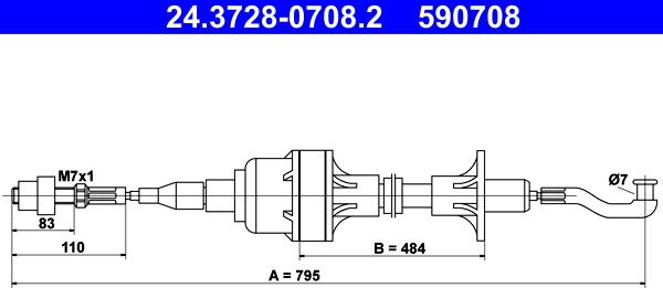ATE 24.3728-0708.2 - Cavo comando, Comando frizione www.autoricambi360.it