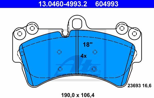ATE 13.0460-4993.2 - Kit pastiglie freno, Freno a disco www.autoricambi360.it