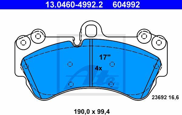 ATE 13.0460-4992.2 - Kit pastiglie freno, Freno a disco www.autoricambi360.it