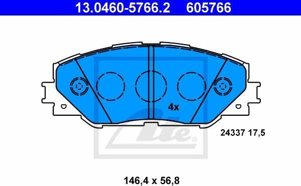 ATE 13.0460-5766.2 - Kit pastiglie freno, Freno a disco www.autoricambi360.it