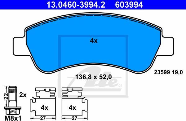 ATE 13.0460-3994.2 - Kit pastiglie freno, Freno a disco www.autoricambi360.it