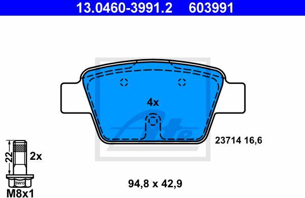 ATE 13.0460-3991.2 - Kit pastiglie freno, Freno a disco www.autoricambi360.it