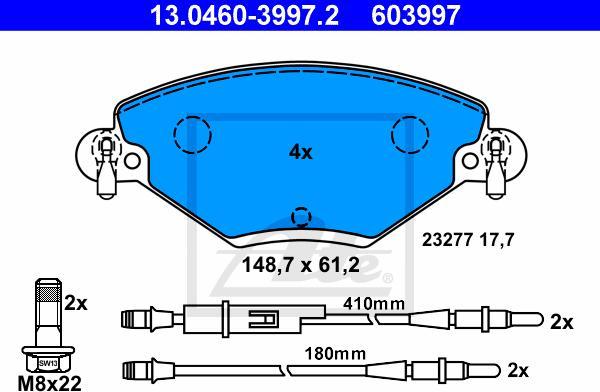 ATE 13.0460-3997.2 - Kit pastiglie freno, Freno a disco www.autoricambi360.it
