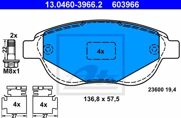 ATE 13.0460-3966.2 - Kit pastiglie freno, Freno a disco www.autoricambi360.it