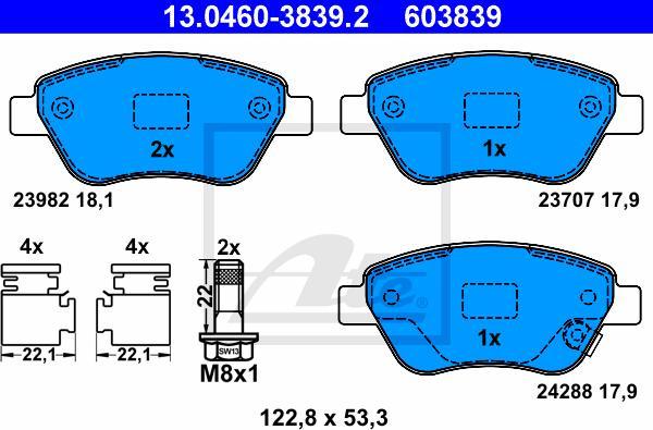 ATE 13.0460-3839.2 - Kit pastiglie freno, Freno a disco www.autoricambi360.it