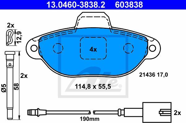 ATE 13.0460-3838.2 - Kit pastiglie freno, Freno a disco www.autoricambi360.it