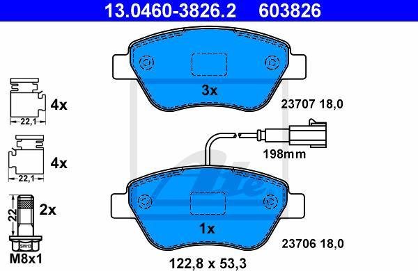 ATE 13.0460-3826.2 - Kit pastiglie freno, Freno a disco www.autoricambi360.it