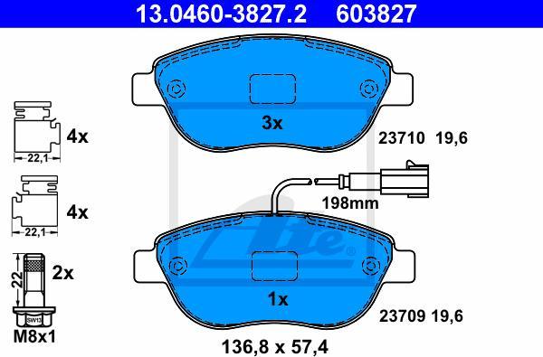 ATE 13.0460-3827.2 - Kit pastiglie freno, Freno a disco www.autoricambi360.it