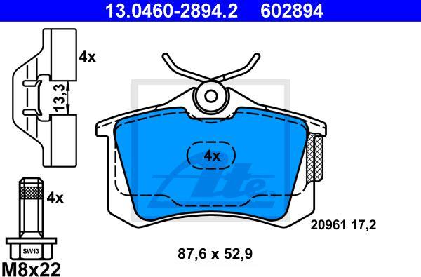 ATE 13.0460-2894.2 - Kit pastiglie freno, Freno a disco www.autoricambi360.it