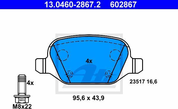 ATE 13.0460-2867.2 - Kit pastiglie freno, Freno a disco www.autoricambi360.it