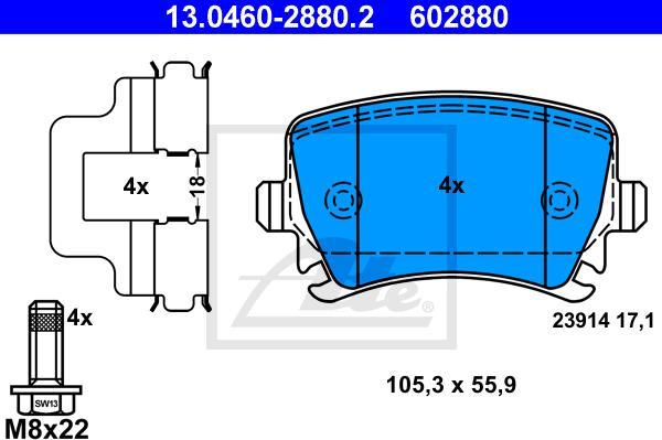 ATE 13.0460-2880.2 - Kit pastiglie freno, Freno a disco www.autoricambi360.it