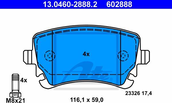 ATE 13.0460-2888.2 - Kit pastiglie freno, Freno a disco www.autoricambi360.it
