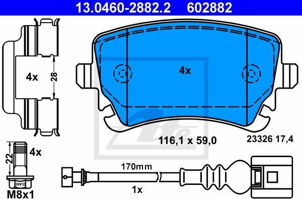 ATE 13.0460-2882.2 - Kit pastiglie freno, Freno a disco www.autoricambi360.it
