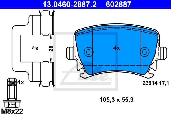 ATE 13.0460-2887.2 - Kit pastiglie freno, Freno a disco www.autoricambi360.it