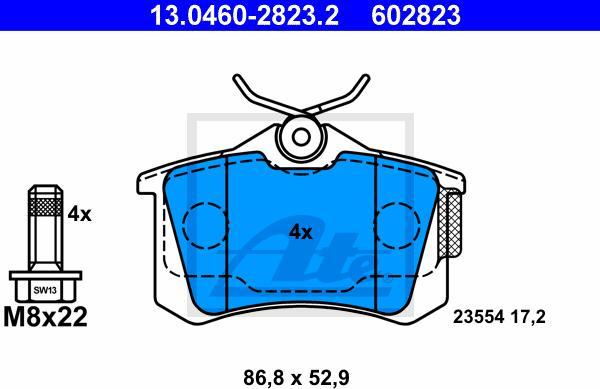 ATE 13.0460-2823.2 - Kit pastiglie freno, Freno a disco www.autoricambi360.it