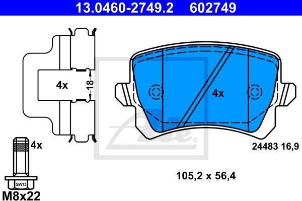 ATE 13.0460-2749.2 - Kit pastiglie freno, Freno a disco www.autoricambi360.it