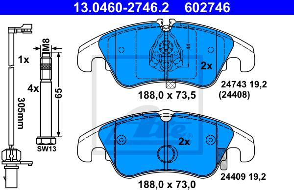 ATE 13.0460-2746.2 - Kit pastiglie freno, Freno a disco www.autoricambi360.it