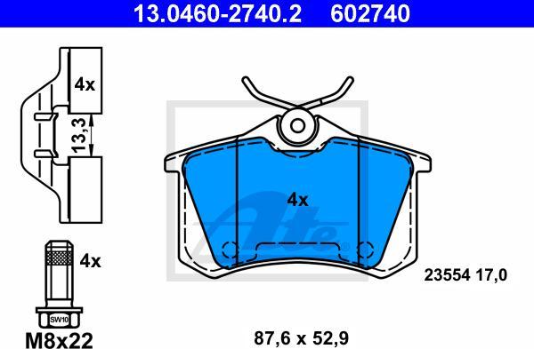 ATE 13.0460-2740.2 - Kit pastiglie freno, Freno a disco www.autoricambi360.it