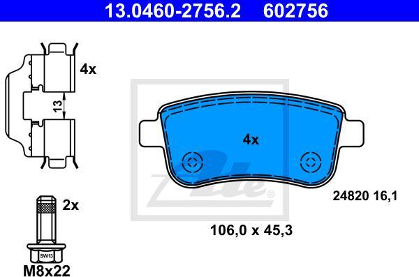 ATE 13.0460-2756.2 - Kit pastiglie freno, Freno a disco www.autoricambi360.it