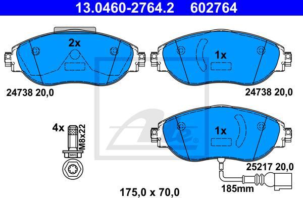 ATE 13.0460-2764.2 - Kit pastiglie freno, Freno a disco www.autoricambi360.it
