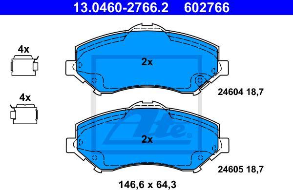 ATE 13.0460-2766.2 - Kit pastiglie freno, Freno a disco www.autoricambi360.it