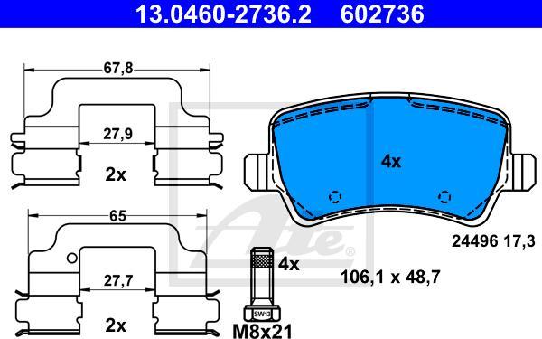 ATE 13.0460-2736.2 - Kit pastiglie freno, Freno a disco www.autoricambi360.it
