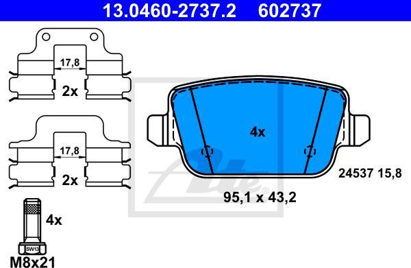 ATE 13.0460-2737.2 - Kit pastiglie freno, Freno a disco www.autoricambi360.it