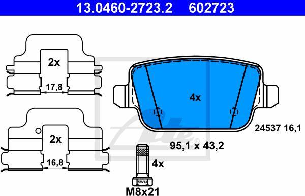 ATE 13.0460-2723.2 - Kit pastiglie freno, Freno a disco www.autoricambi360.it