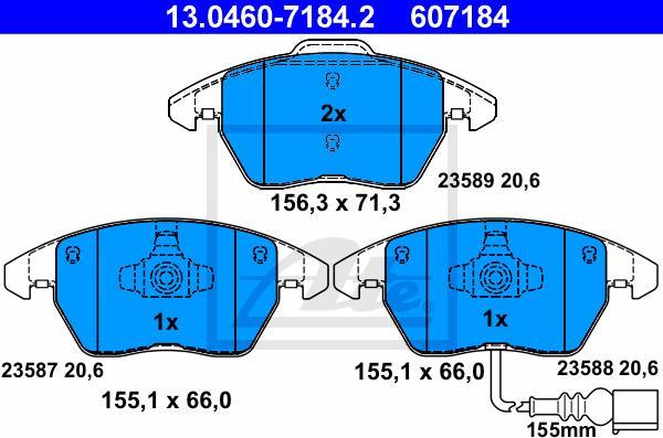 ATE 13.0460-7184.2 - Kit pastiglie freno, Freno a disco www.autoricambi360.it