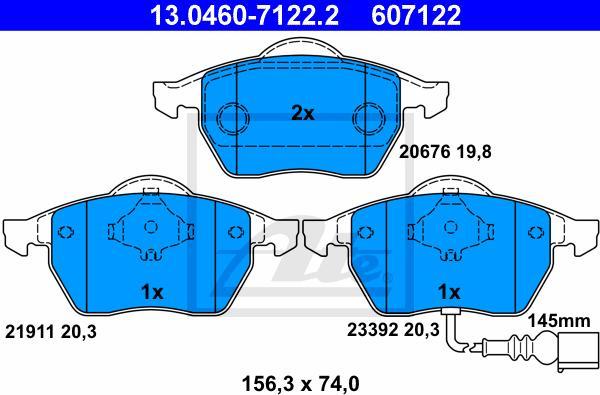 ATE 13.0460-7122.2 - Kit pastiglie freno, Freno a disco www.autoricambi360.it
