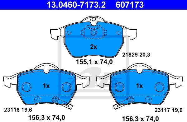 ATE 13.0460-7173.2 - Kit pastiglie freno, Freno a disco www.autoricambi360.it