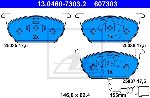 ATE 13.0460-7303.2 - Kit pastiglie freno, Freno a disco www.autoricambi360.it