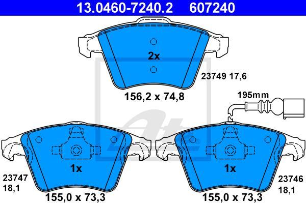 ATE 13.0460-7240.2 - Kit pastiglie freno, Freno a disco www.autoricambi360.it