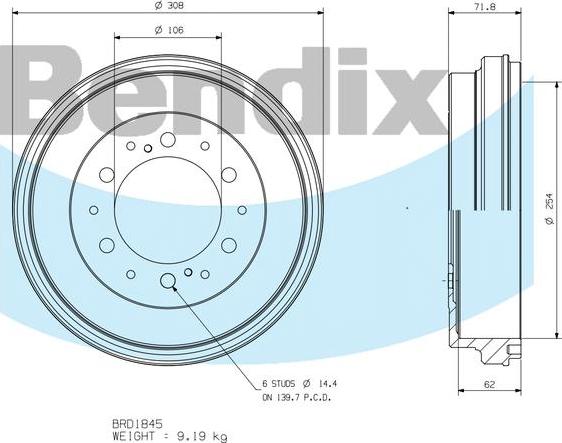 BENDIX BRD1845 - Tamburo freno www.autoricambi360.it