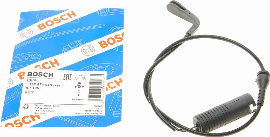 BOSCH 1 987 474 940 - Contatto segnalazione, Usura past. freno / mat. d'attrito www.autoricambi360.it
