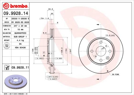 Brembo 09.9928.14 - Discofreno www.autoricambi360.it