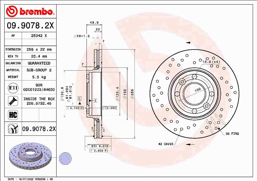 Brembo 09.9078.2X - Discofreno www.autoricambi360.it