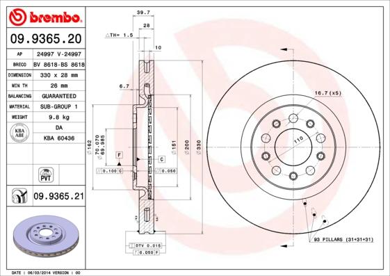 Brembo 09.9365.21 - Discofreno www.autoricambi360.it