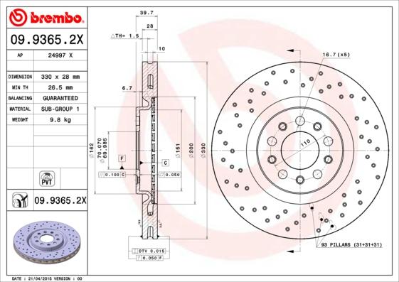 Brembo 09.9365.2X - Discofreno www.autoricambi360.it
