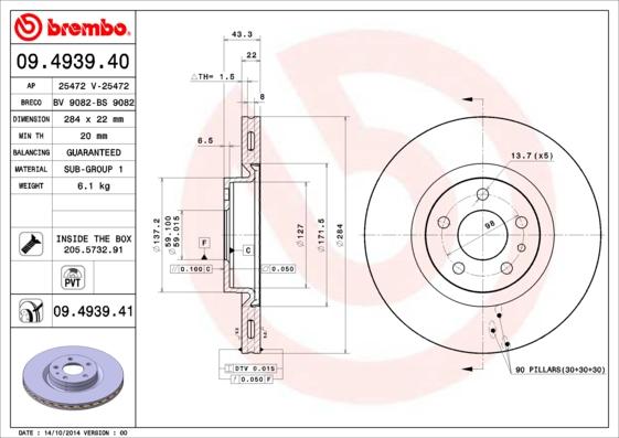Brembo 09.4939.40 - Discofreno www.autoricambi360.it