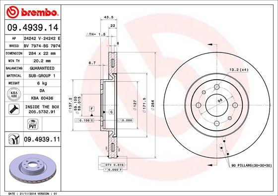 Brembo 09.4939.14 - Discofreno www.autoricambi360.it