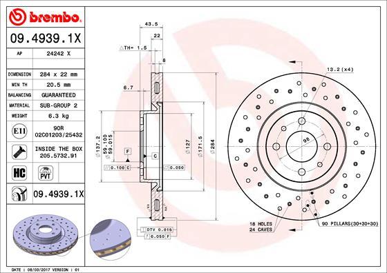Brembo 09.4939.1X - Discofreno www.autoricambi360.it