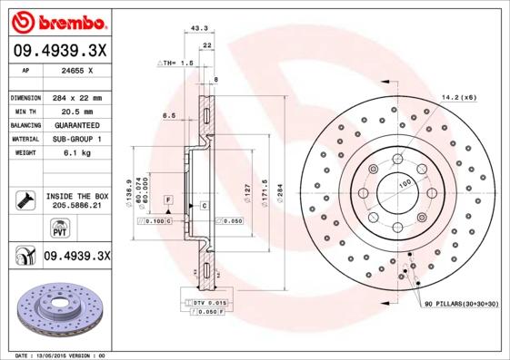 Brembo 09.4939.3X - Discofreno www.autoricambi360.it