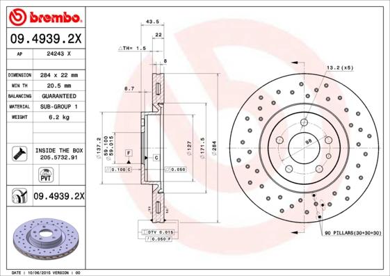Brembo 09.4939.2X - Discofreno www.autoricambi360.it