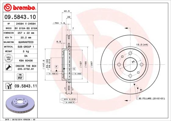 Brembo 09.5843.11 - Discofreno www.autoricambi360.it