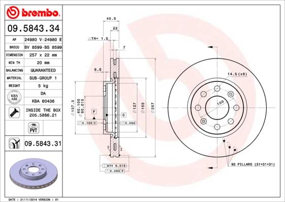Brembo 09.5843.31 - Discofreno www.autoricambi360.it