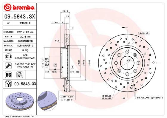 Brembo 09.5843.3X - Discofreno www.autoricambi360.it