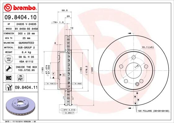 Brembo 09.8404.11 - Discofreno www.autoricambi360.it